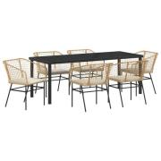 vidaXL 7-delat trädgårdsdining set med kuddar brun poly rattan