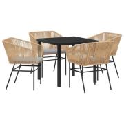 vidaXL 5 Delars Trädgårdsmatbord med Dynor Brun Poly Rattan