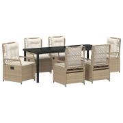 vidaXL 7-delat Trädgårds Matbord Set Beige Poly Rattan