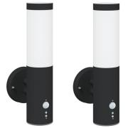 vidaXL Utomhusvägglampa med sensor 2 st svart rostfritt stål IP44