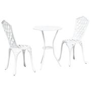vidaXL 3-delars trädgårdsbistro set i vit gjuten aluminium