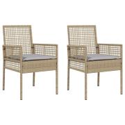 vidaXL Utemöbler Stolar 2 st med Kuddar Beige Poly Rattan