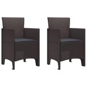 vidaXL Trädgårdsstolar med kuddar 2 st Brun Poly Rattan