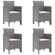 vidaXL Trädgårdsstolar med Kuddar Set om 4 Ljusgrå Poly Rattan