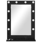 vidaXL Sminkspegel med LED-lampor Svart Ek 70x50x18 cm