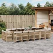 vidaXL Matgrupp för trädgården med dynor 17 delar beige konstrotting