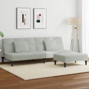 vidaXL Bäddsoffa 2-sits med fotpall ljusgrå sammet