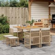vidaXL Matgrupp för trädgården med dynor 9 delar beige konstrotting