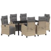 vidaXL 7-delat trädgårdsdiningset Beige Poly Rattan