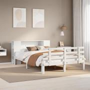 vidaXL Säng med bokhylla utan madrass vit 140x190cm massiv furu