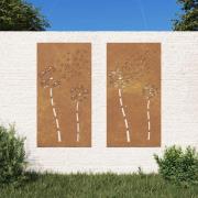 vidaXL Väggdekorationer 2 delar 105x55cm rosttrögt stål blomdesign
