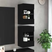 vidaXL Väggmonterad tv-bänk LED 2 st svart 40x30x60,5 cm