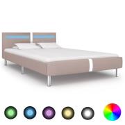 vidaXL Sängram med LED utan madrass Cappuccino 135x190 cm