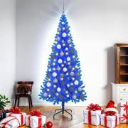 vidaXL Blå konstgjord julgran LED & kulset 180 cm PVC