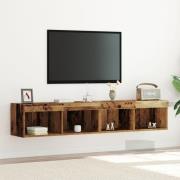 vidaXL TV-väggskåp med LED-lampor 2 st återvunnet trä 80x30x30 cm