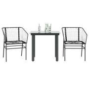 vidaXL Matgrupp för trädgården 3 delar svart konstrotting och glas