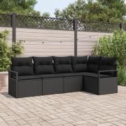 vidaXL 5-delars trädgårdsoffaset med kuddar svart poly rattan, vidaXL ...