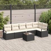 vidaXL 6-delars trädgårdsoffor med kuddar brunt poly rattan, vidaXL 2-...