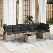 vidaXL 7-delat Trädgårdsoffasett med Kuddar Grå Poly Rattan, vidaXL 2-...