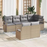 vidaXL 7-delars trädgårdsoff set med kuddar beige poly rotting, vidaXL...