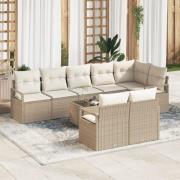 vidaXL 9 Delars Trädgårdsoff Set med Kuddar Brun Poly Rattan, vidaXL 2...