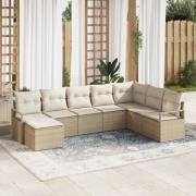 vidaXL 8-delat trädgårdsoffset med kuddar Beige Poly Rattan, vidaXL 2-...