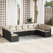 vidaXL 10-delars trädgårdsoffasett med dynor Svart Poly Rattan, vidaXL...