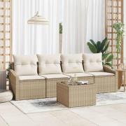 vidaXL 5-delade trädgårdsoffset med kuddar beige poly rattan