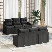 vidaXL 7 Delars Trädgårdsoffaset med kuddar Svart Poly Rattan