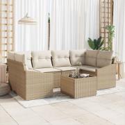 vidaXL 7-delat trädgårdssoffset med kuddar Beige Polyrotting