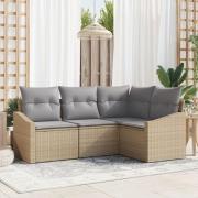 vidaXL 4-delars trädgårdsoffaset med kuddar beige poly rotting