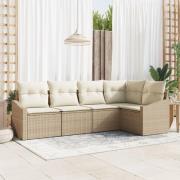 vidaXL 5-delade trädgårdsoffasett med kuddar Beige Poly-Rotting