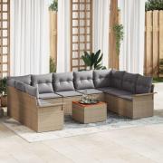 vidaXL 10 Delars Trädgårdsoff-set med kuddar Beige Poly Rattan Akacia