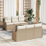 vidaXL 7-delat trädgårdsoffasett med kuddar beige polyroting akacia, v...
