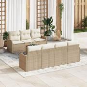 vidaXL 8-delars trädgårdsoffset med kuddar beige poly rattan akacia, v...
