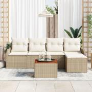 vidaXL 6-delat trädgårdsoff-set med kuddar beige poly rotting akacia, ...