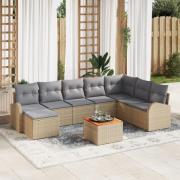 vidaXL 9 Delars Trädgårdsoffset med Kuddar Beige Poly Rattan Akacia