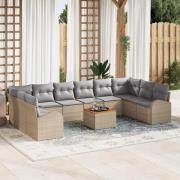 vidaXL 11 Delars Trädgårdsoffaset med Kuddar Beige Poly Rattan Akacia