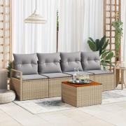 vidaXL 5-delad trädgårdsoffagrupp med kuddar Beige Poly Rattan Akacia,...