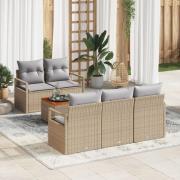 vidaXL 6 Delar Trädgårdsoff Set med Kuddar Beige Poly Rattan Akacia, v...