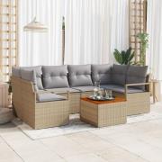 vidaXL 7-delad trädgårdsoffset med kuddar Beige Poly Rattan Akacia, vi...