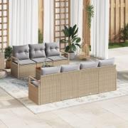vidaXL 8-delat trädgårdsoffset med kuddar beige poly rattan akacia, vi...