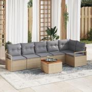 vidaXL 7-delade trädgårdsoffset med kuddar Beige Poly Rattan Akacia, v...