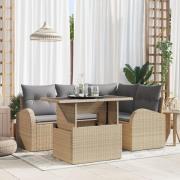 vidaXL 5-delad trädgårdsoffuppsättning med kuddar beige poly rotting