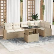 vidaXL 7-delat trädgårdssoffset med dynor beige poly rattan
