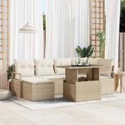 vidaXL 7-delat trädgårdsoff set med kuddar beige poly rattan, vidaXL 2...