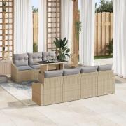 vidaXL 8 Delars Trädgårdsoffaset med Kuddar Beige Poly Rotting