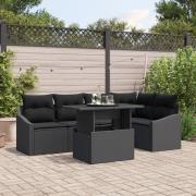 vidaXL 6-delars trädgårdsoffaset med kuddar svart poly rattan