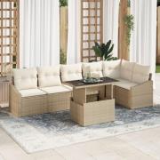 vidaXL 7-delat trädgårdsoffaset med kuddar beige poly rattan