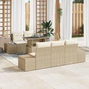 vidaXL 6 Delar Trädgårdsoffaset med Kuddar Beige Poly Rotting